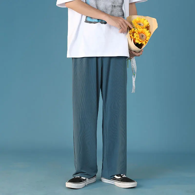 

Pantalones coreanos de seda de hielo para hombre, ropa de Street de verano, de Harajuku