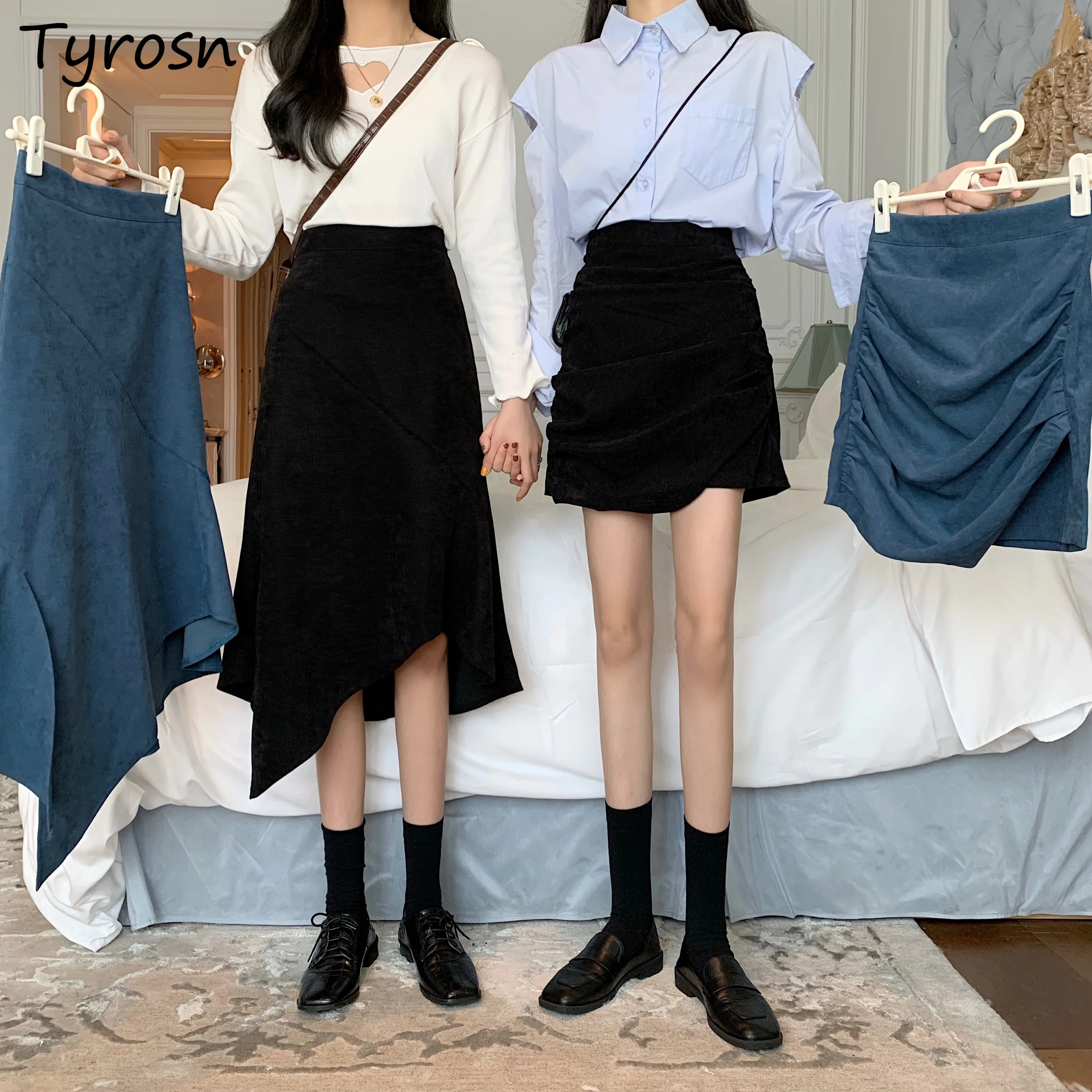 

Irregular Skirts Women Design Side-slit Folds Streetwear Elegant Empire A-line Bodycon Skirt Korean Stylish Faldas Largas Mujer