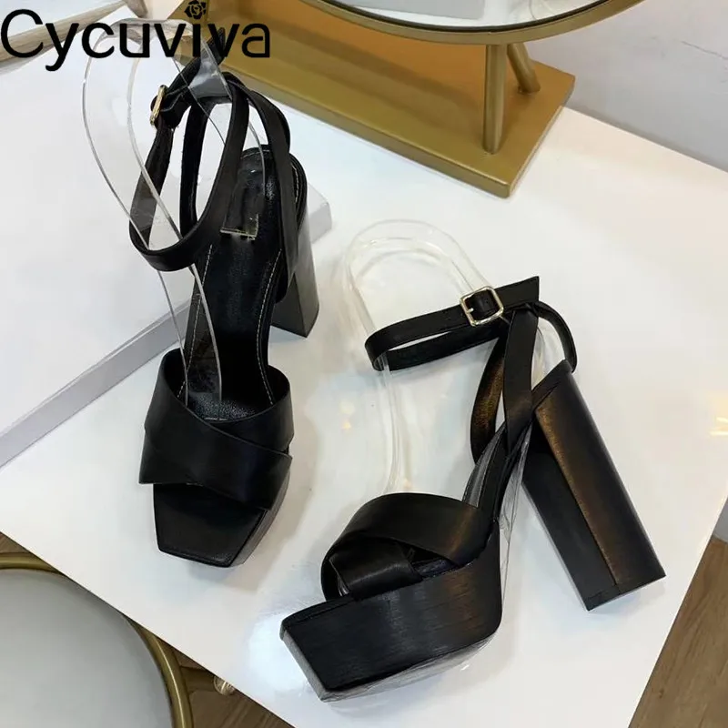 Сандалии женские на очень высоком каблуке удобная классическая обувь массивной