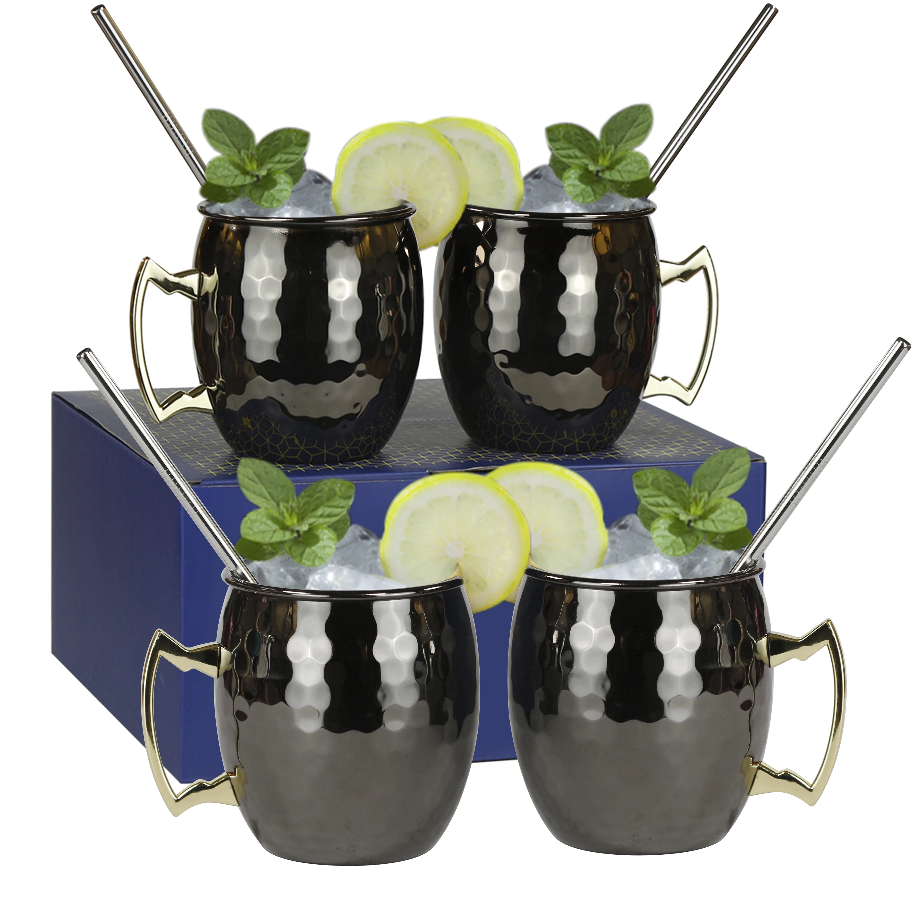 

QUEENBAR Moscow Mule Copper Mugs Solid Black Copper Cups Classic Copper Plated Stainless Steel Beer Cup Coffee Cup Mug Gift Set