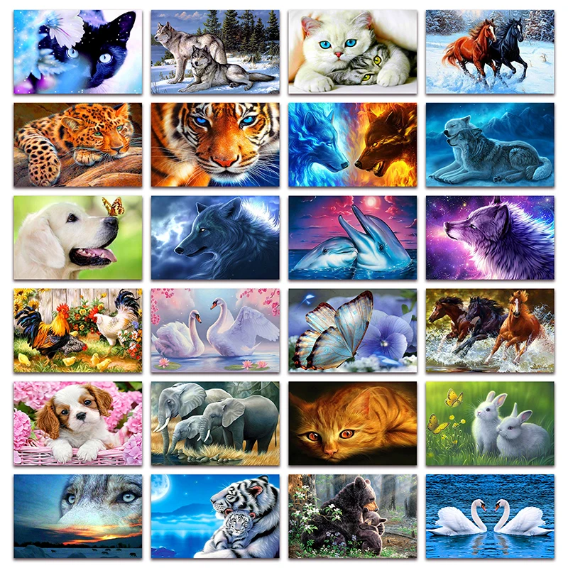

New DIY Full Diamond painting embroidery Animal Cat wolf Diamond mosaic cross stitch Tiger swan dog picture Home decor E038