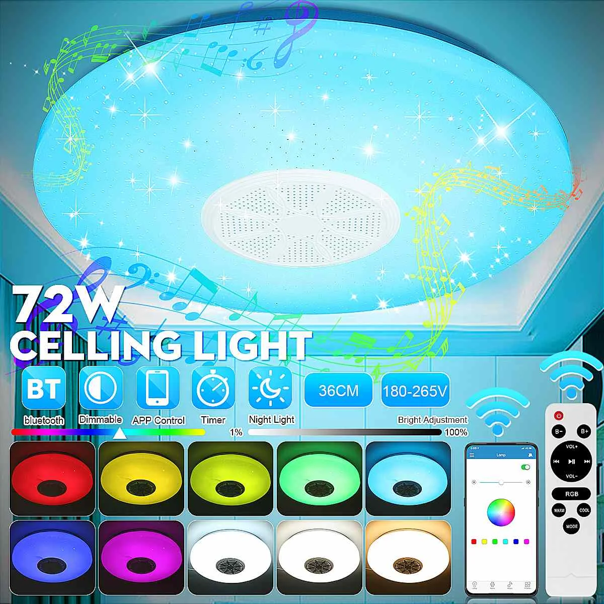 

Современный RGB светодиодный потолочный светильник, освещение для дома, музысветильник льник для спальни, умная потолочная лампа с дистанци...