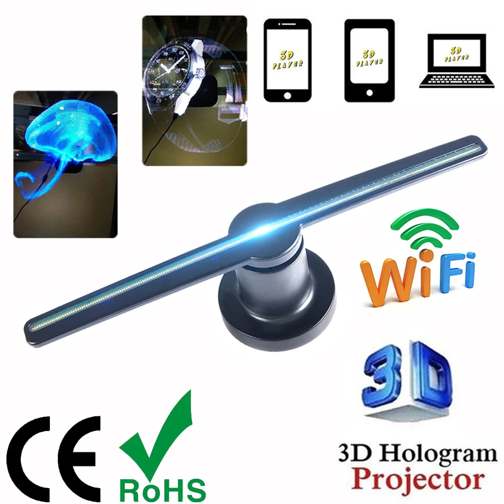 3d Hologram projektör fan reklam ekranı hologram Fan holografik görüntüleme lamba 3d ekran reklam logo ışığı dekorasyon