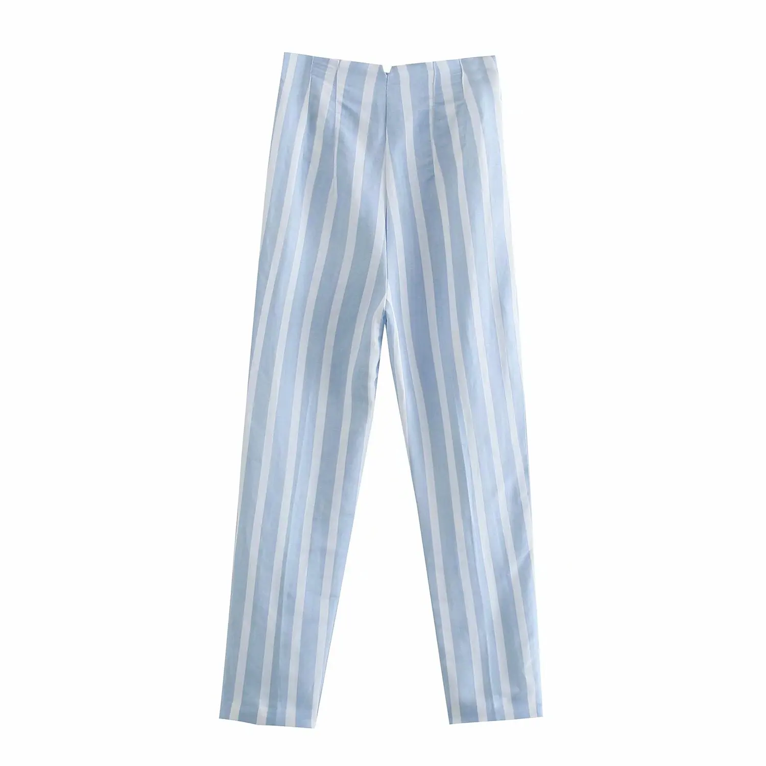 

Pinkou Women Elegant Striped Pants Zipper Fly Pockets Ankle Length Suit Trousers Female Casual Linen Pantalones KA18