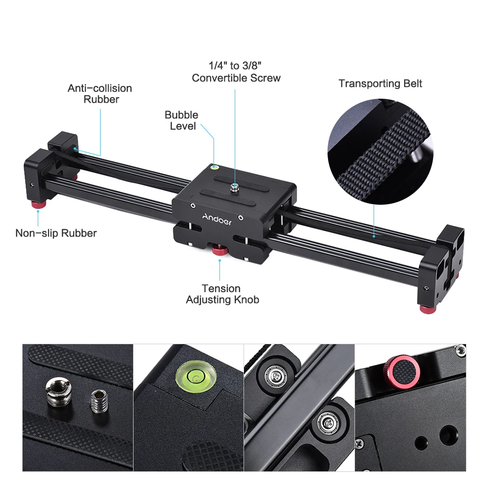 Andoer Выдвижная камера Видео слайдер Долли рельса стабилизатор 40 см длина 80