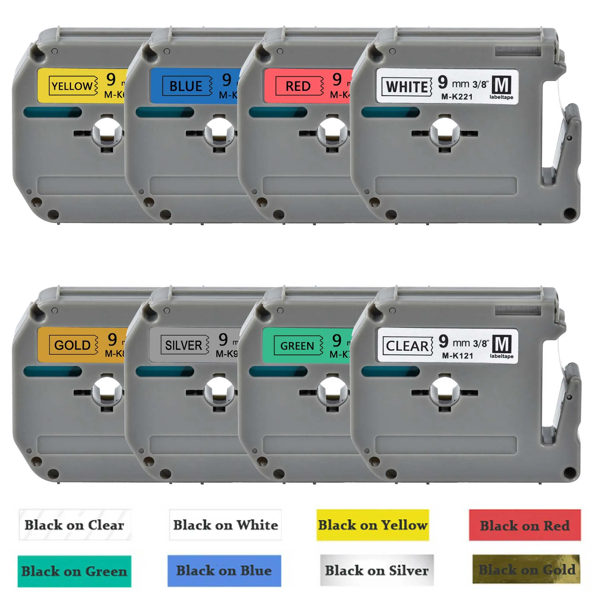 

Термолента для этикеток Brother P-touch, 8 цветов, MK-221, M-K221, MK221, 9 мм, PT-80, PT-90, PT-70