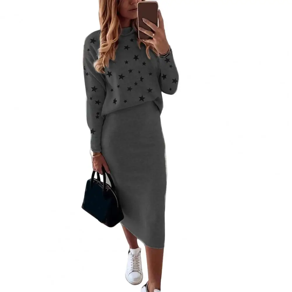 Женская блузка и юбка-карандаш с принтом звезд высокой талией |