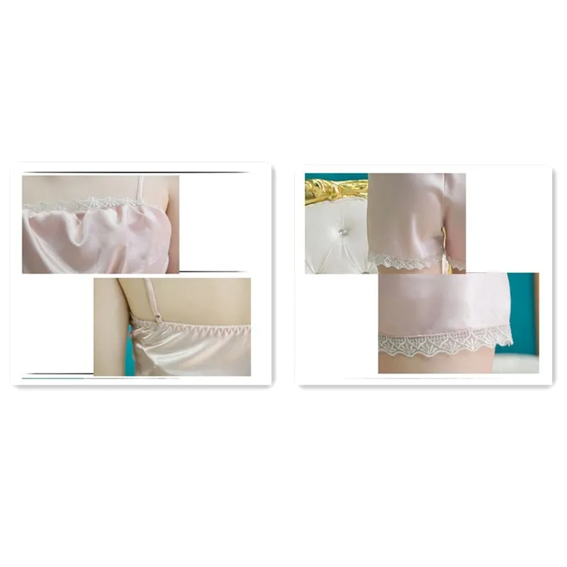 Smmoloa Дамский пикантный Шелковый Атласный пижамный комплект пижама с кружевами