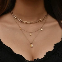 ywzixln 2021 multi layer trend elegant jewelry sheet lock star pendant necklace unquie women fashion necklace wholesale n0228