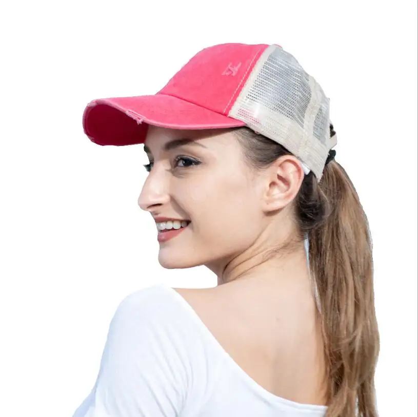 

Ponytail Decussation Baseball Cap Adjustable anti-uv Hats Retro Anti-Sweat Breathable Mesh Cap Sport Caps