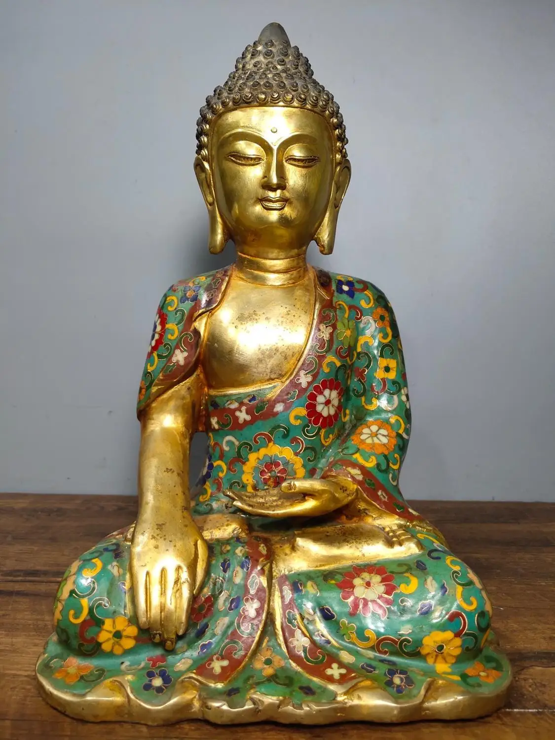 

Home Decor 12" Tibet Buddhism Temple Old Bronze Gilt Cloisonne Shakyamuni Buddha Statue Amitabha Enshrine the Buddha