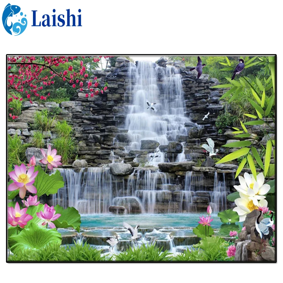 

Full Square round Diamond Zen, waterfall, lotus 5D DIY Diamond Painting 3D Embroidery Cross Stitch Rhinestone Painting Decor
