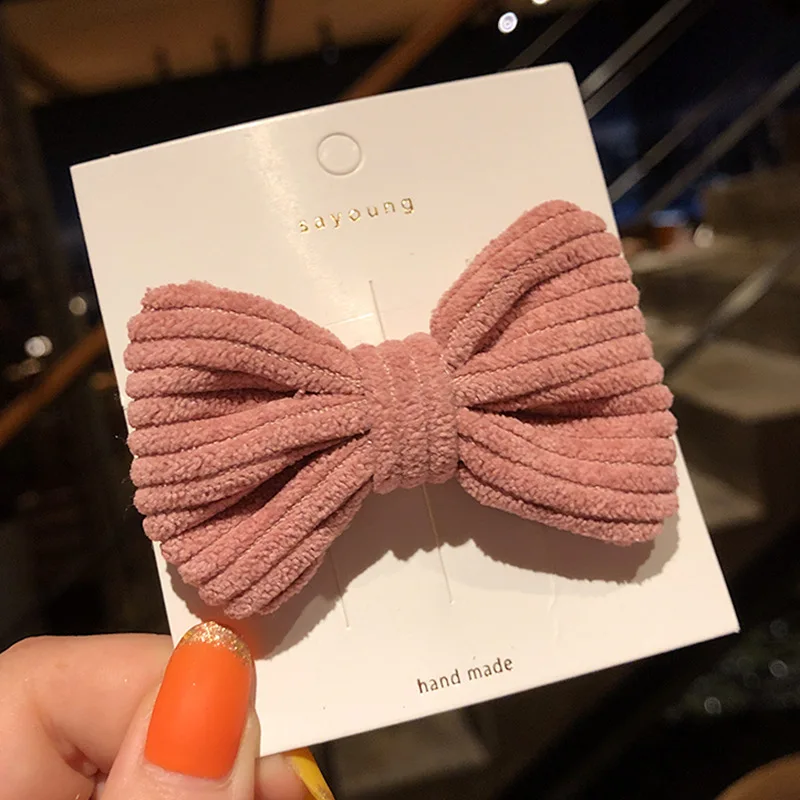 Милые цветные вельветовые заколки для волос маленькие Мини пряжки с милым бантом