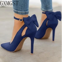 women pointed toe high heels woman thin heels ladies sexy pumps ladies buckle strap female fashion bowknot shoes plus size 34 43