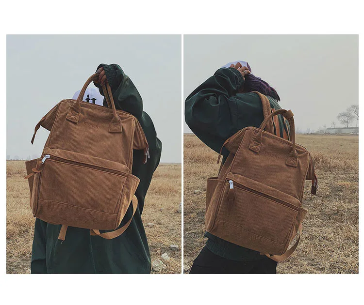 

1PCS Shoulder Bag Women Corduroy Solid Color Backpack
