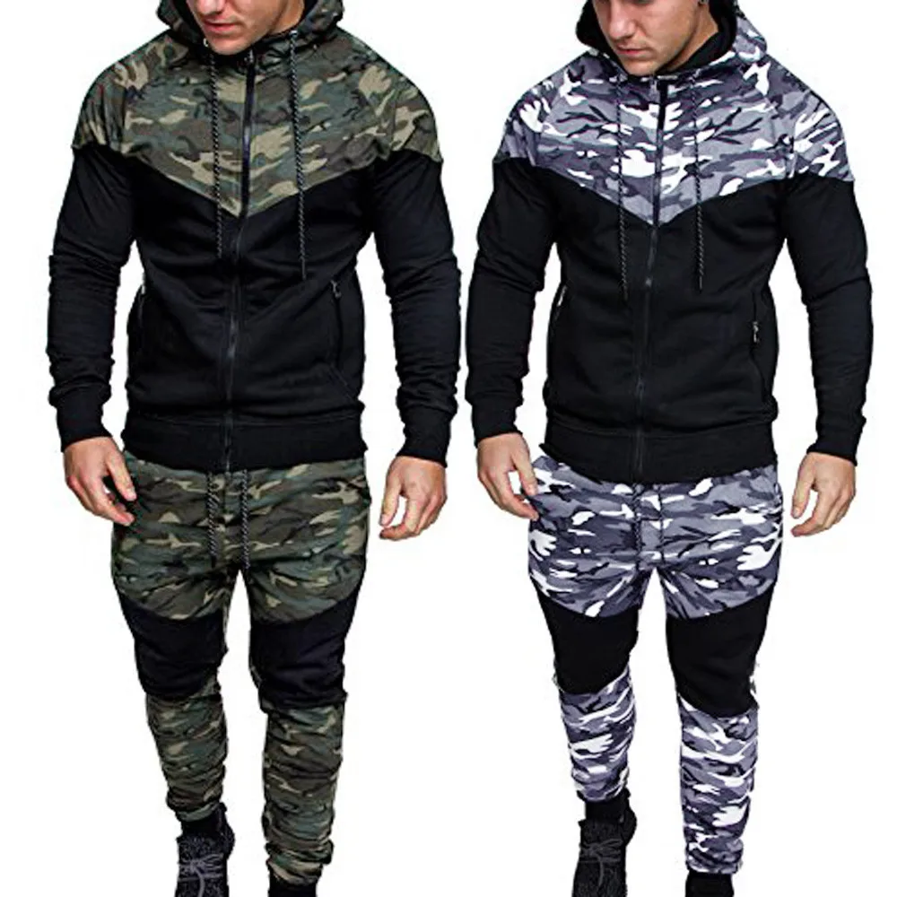

Sports Men's Clothing Men's Autumn Winter Camouflage Sweatshirt Top Pants Sets Sports Suit Tracksuit High Quality Clothes