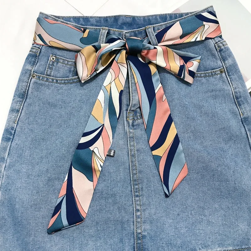 Женский маленький длинный атласный Шелковый женский шарф полосатый головной