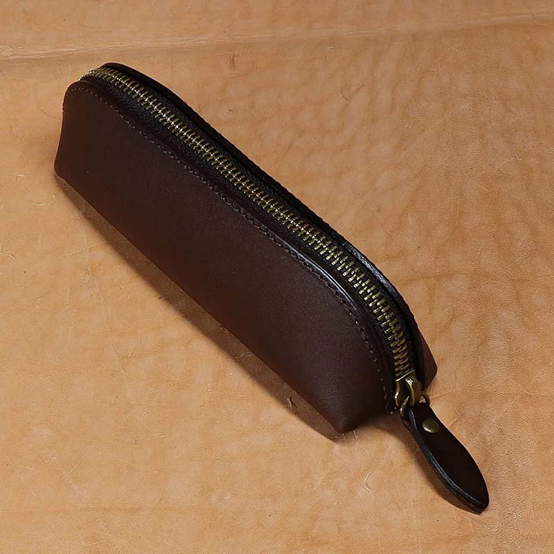 

Simple Makeup Office Storage Bag Vegetable Tanned Leather Pencil Case Male and Female Student Stationery 1pc