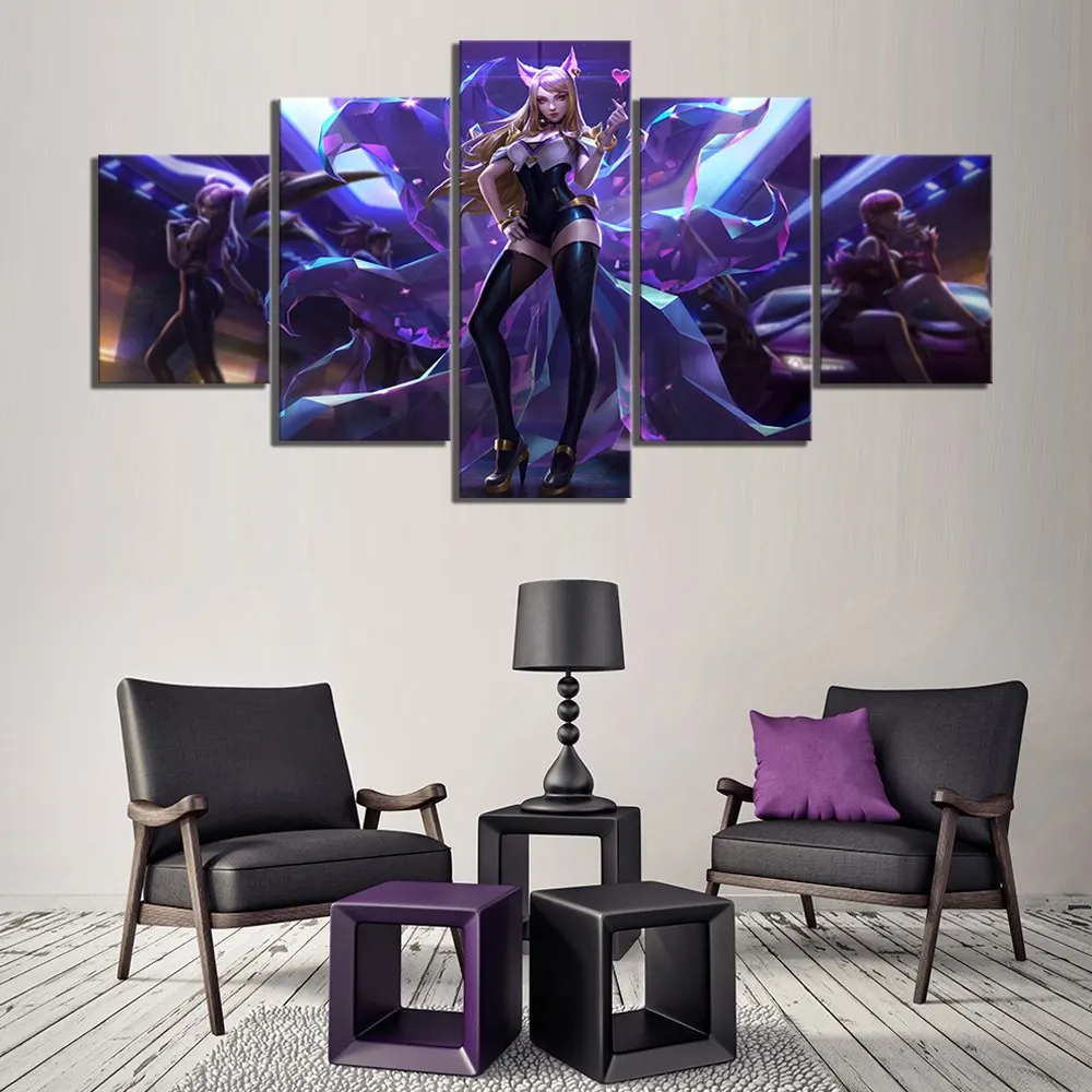 Холст Печатный игровой плакат 5 шт. Лига Легенд KDA Ahri живопись для гостиной стены искусства декоративные картинки искусства