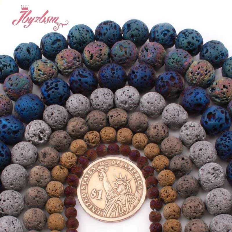 Круглые Бусины Из лавового камня с металлическим покрытием бусины из