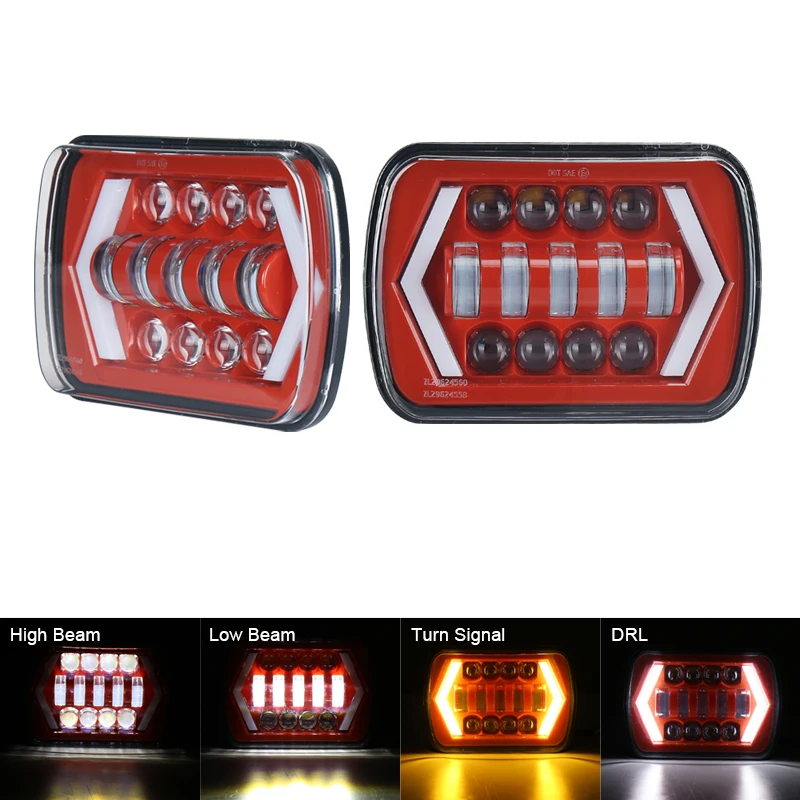 5X7 &quot6X7&quot Rectanguler Автомобильные светодиодные фары 55 Вт с указатель поворота 12/24V Led