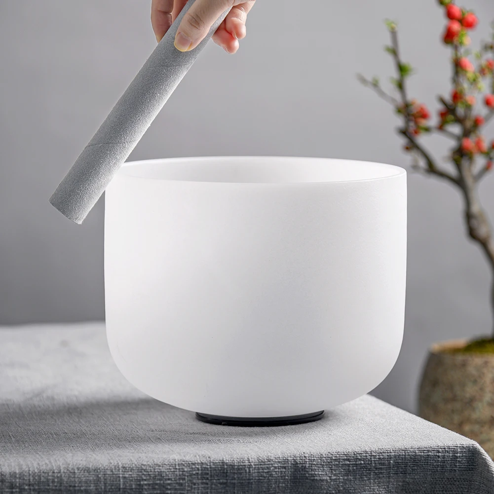 

8 inch Singing Bowl Note CFA Chakra Frosted Quartz Crystal Singing Bowl with Carry Bag