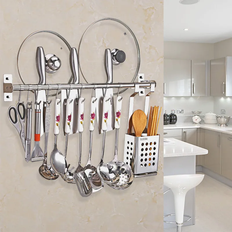 

304 stainless steel kitchen storage rack nail-free punching wall activity hook knife rack kitchen rack