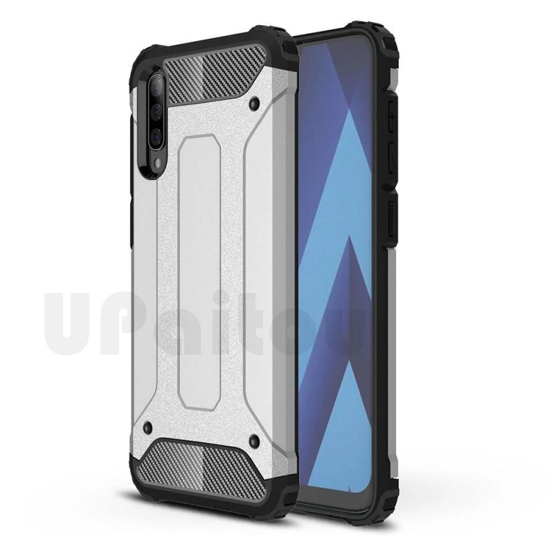Серебристый UPaitou прочный двойной армированный чехол для samsung Galaxy A70 A50 A40 A30 A20 A10 чехол сверхпрочный противоударный чехол Гибридный Жесткий PC TPU - Цвет: Серебристый
