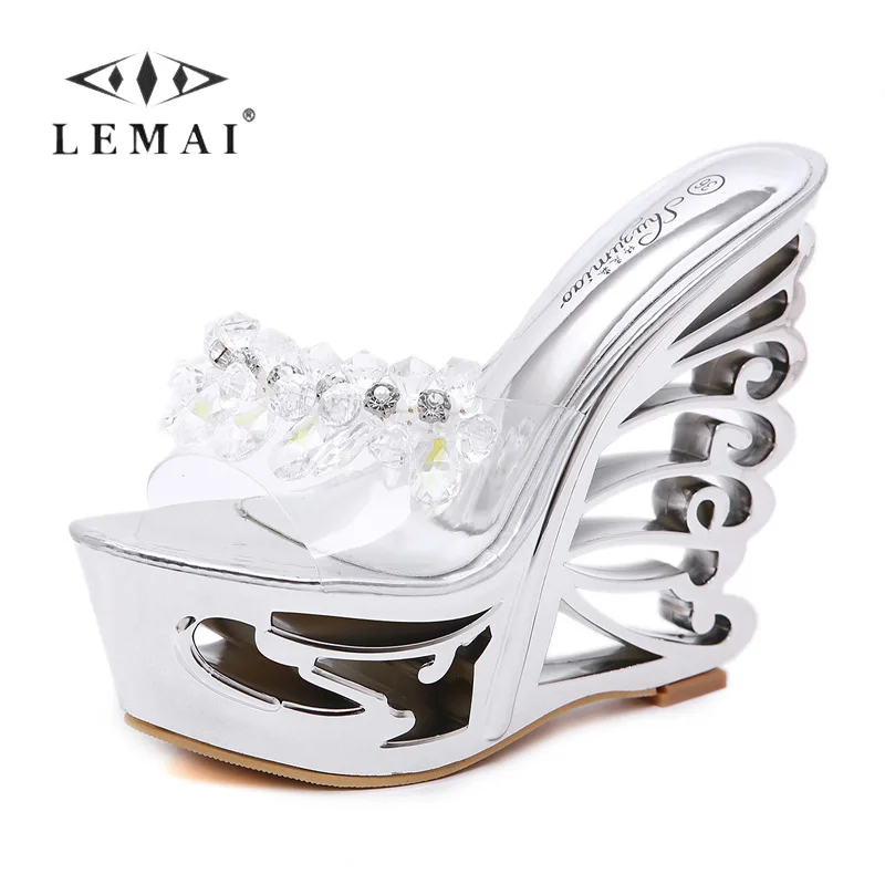 

Сандалии в стиле ретро на необычном каблуке, летние босоножки с вырезами, украшенные стразами, без застежки, сандалии на платформе и очень в...