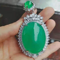 agate green chalcedony inlaid large egg shaped pendant womens fashion necklace jewelry