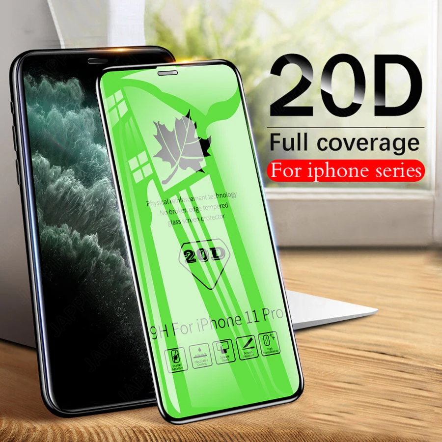 20D полное покрытие закаленное стекло для iPhone 12 mini Pro Max Защита экрана 11 XR XS X 7 8 6 6S Plus