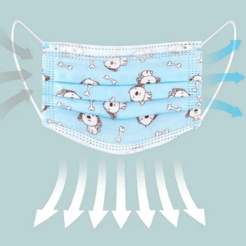 

25/50 Children Face Mask Kids 3 Layer Fabric Cartoon Animal Dog Cat Panda Print Pattern Masks Fashion Face Shield for boys girls