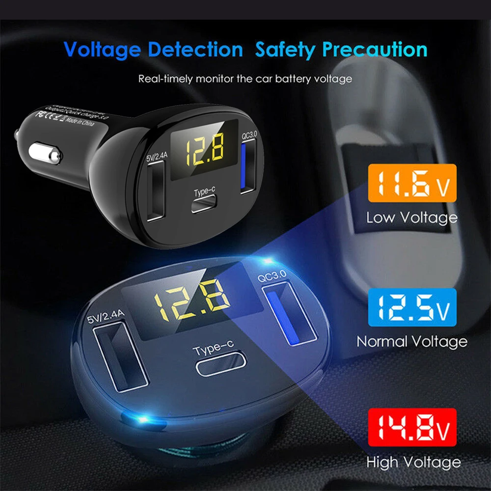QC3.0 QC Тип C PD DC 12 В USB мультивольт Измеритель Напряжения Монитор двойной цифровой