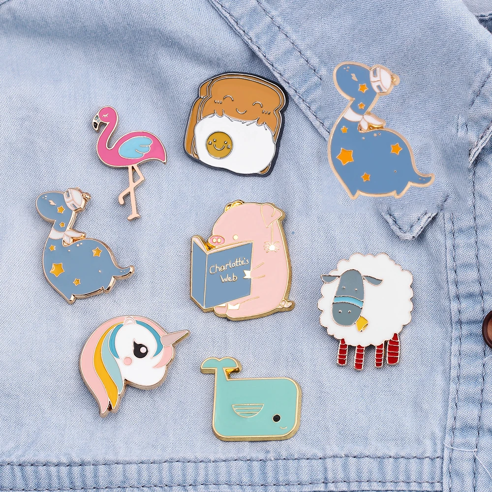 Мультяшные животные часы с изображением свинки книга овечка Фламинго значок