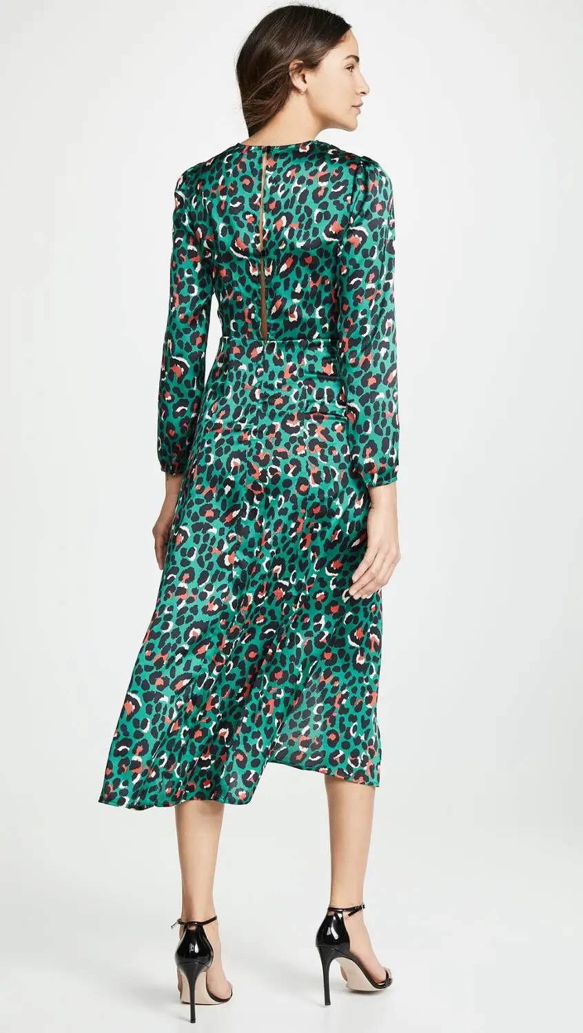 Женское леопардовое платье OUMEA зеленые вечерние платья макси с длинным рукавом и