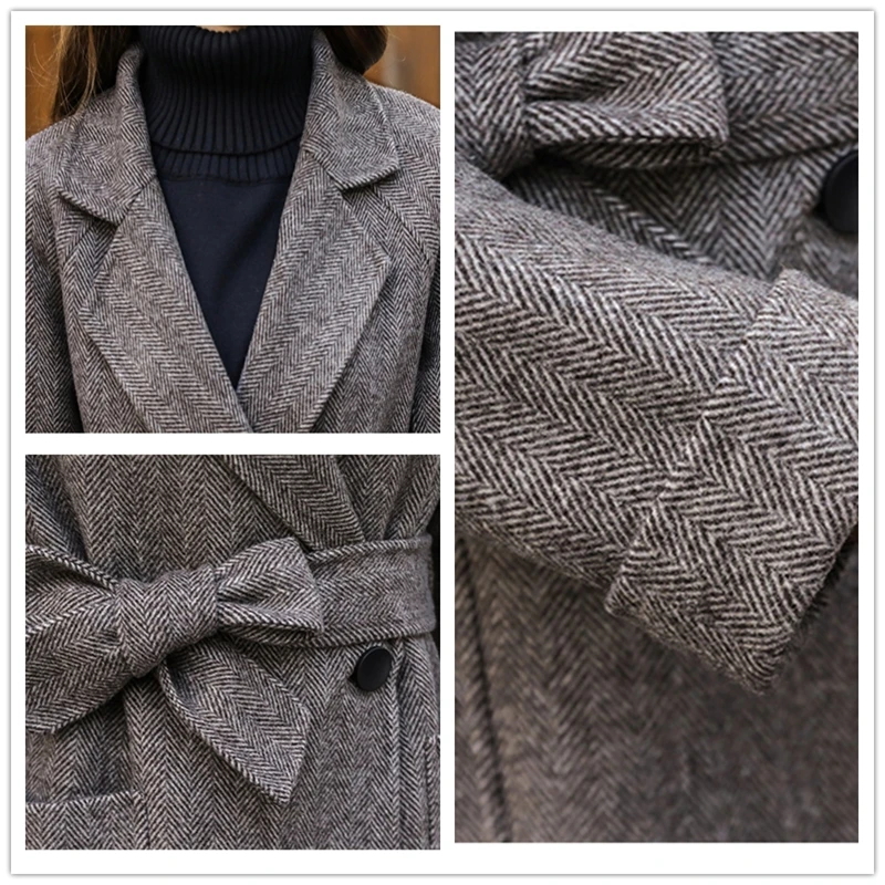 

Fashion Vinatge Autumn Winter Korean Plaid Faux Woolen Coat Women Single Button Thickening Casual Warm Woolen Coat Female K256