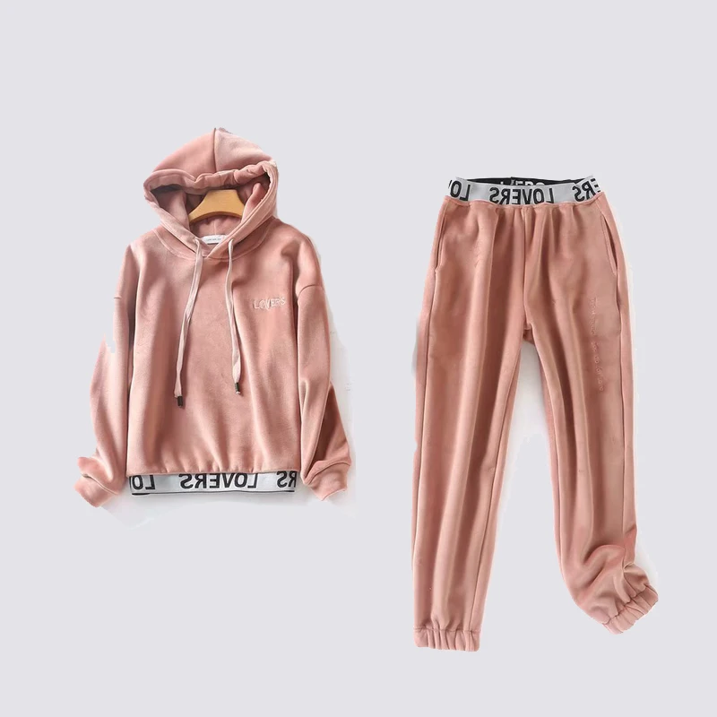 Новинка Осень-зима золотистый бархатный толстый комплект из двух предметов 2019