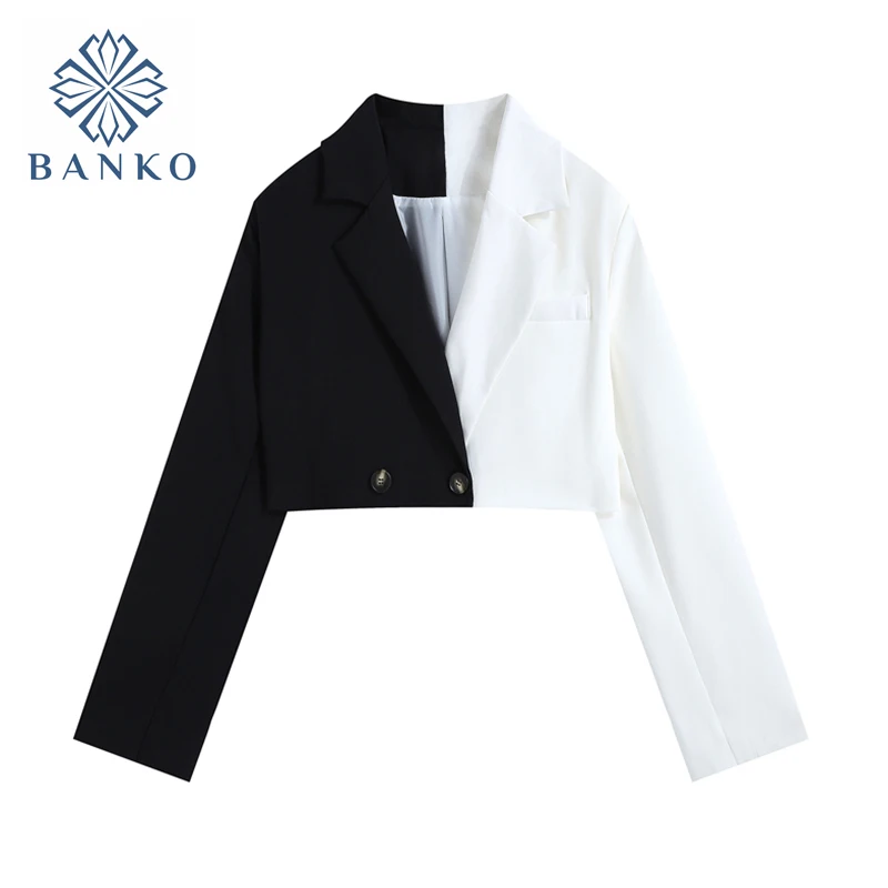 

Женский укороченный блейзер в стиле пэчворк, летняя уличная одежда в стиле Харадзюку, винтажная женская короткая верхняя одежда с длинным р...