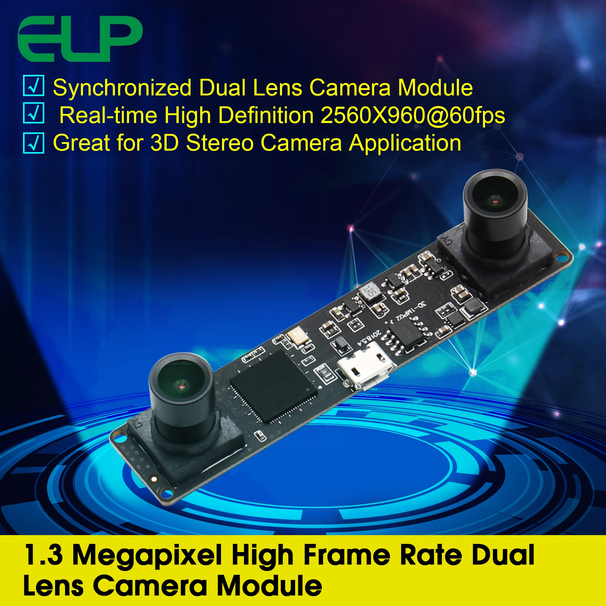 USB-модуль камеры UVC MJPEG 60fps 2560X960 3D VR Stereo OV9750 |