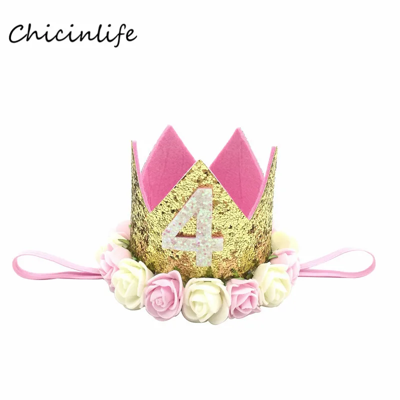 Chicinlife мальчик девочка 4th Happy Birhday украшение номер 4 шар День рождения корона шляпа 4 года День рождения принадлежности - Цвет: girl 4