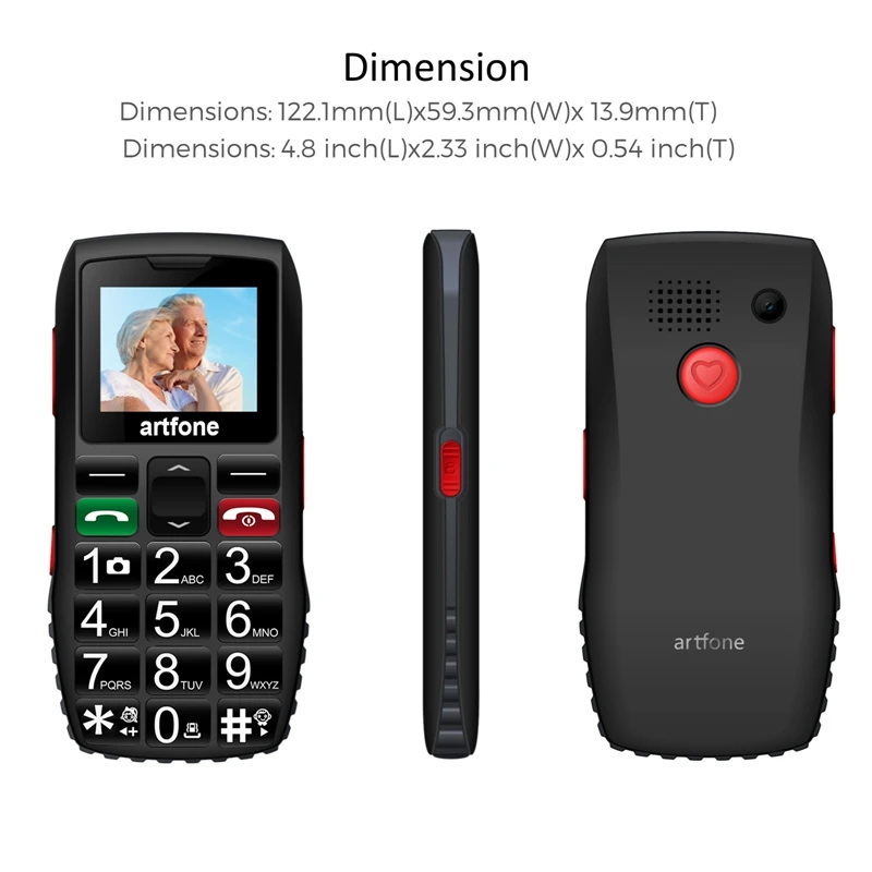 

Artfone Big Button Mobile Phone for Elderly,Upgraded GSM Mobile Phone With SOS Button | 1400mAh Battery Torch Side Buttons(2G)