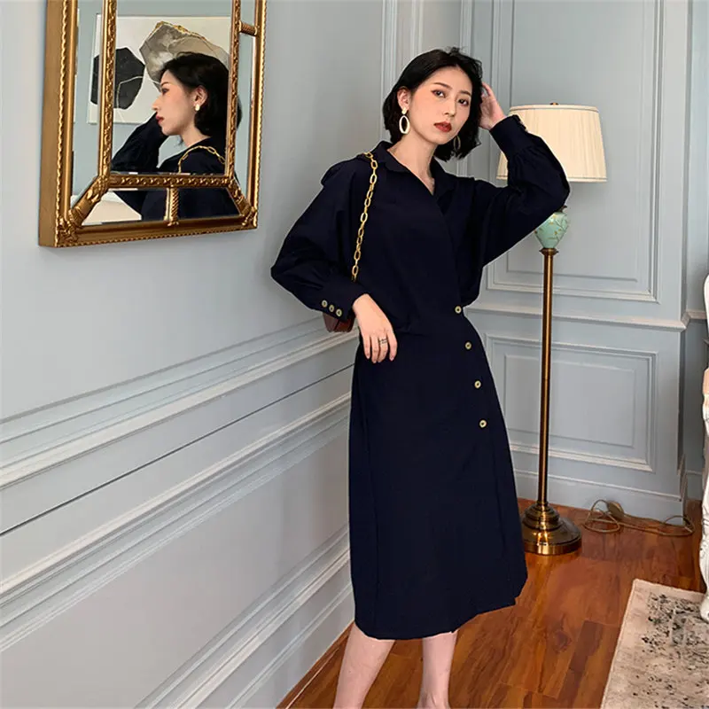 HziriP шикарные синие женские свободные с регулируемой талией офисные стройные