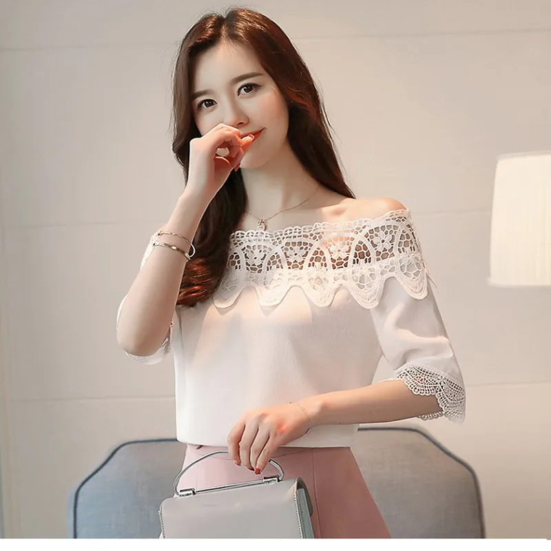 Сексуальные летние женские топы и блуза с разрезами на плечах кружевные рукава