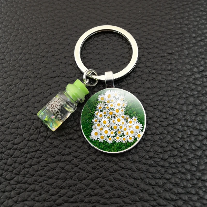 Маргаритка Роза вишня бутылка для ключей стеклянный круглый DIY брелок отправки