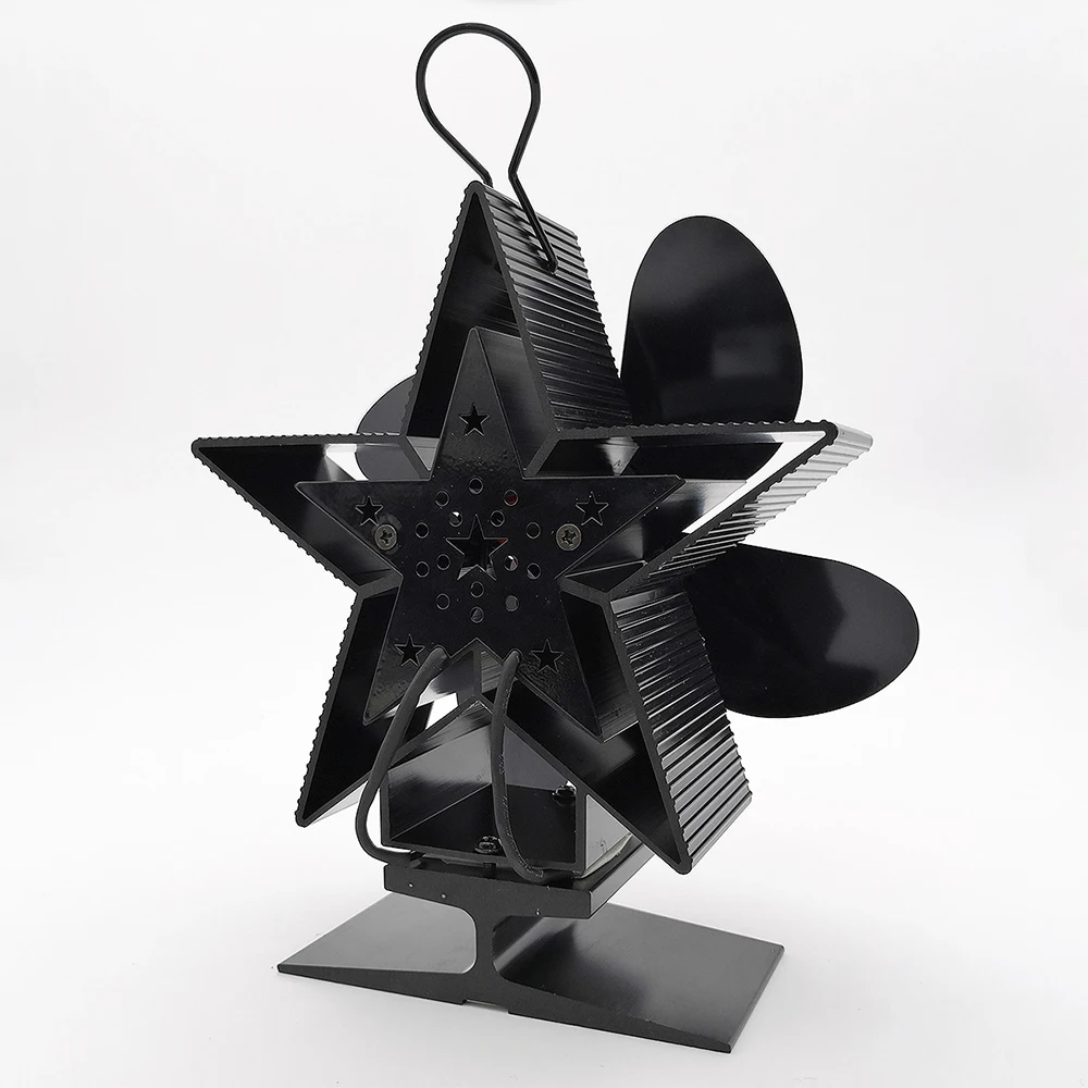 

Heat Powered Stove Fan Black Fireplace 4 Blades Silent Home Fireplace Fan Efficient Heat Distribution Heat Powered Stove Fan