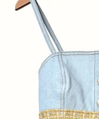

Women Dress 2020 Spring / Summer New Sweet Style Suspenders Denim Stitching Contrast Color Plaid Women Dress