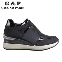 leather insole women casual sneakers platform slip on elastic shoes lace fashion diamond female wedge authorized italy brand gp