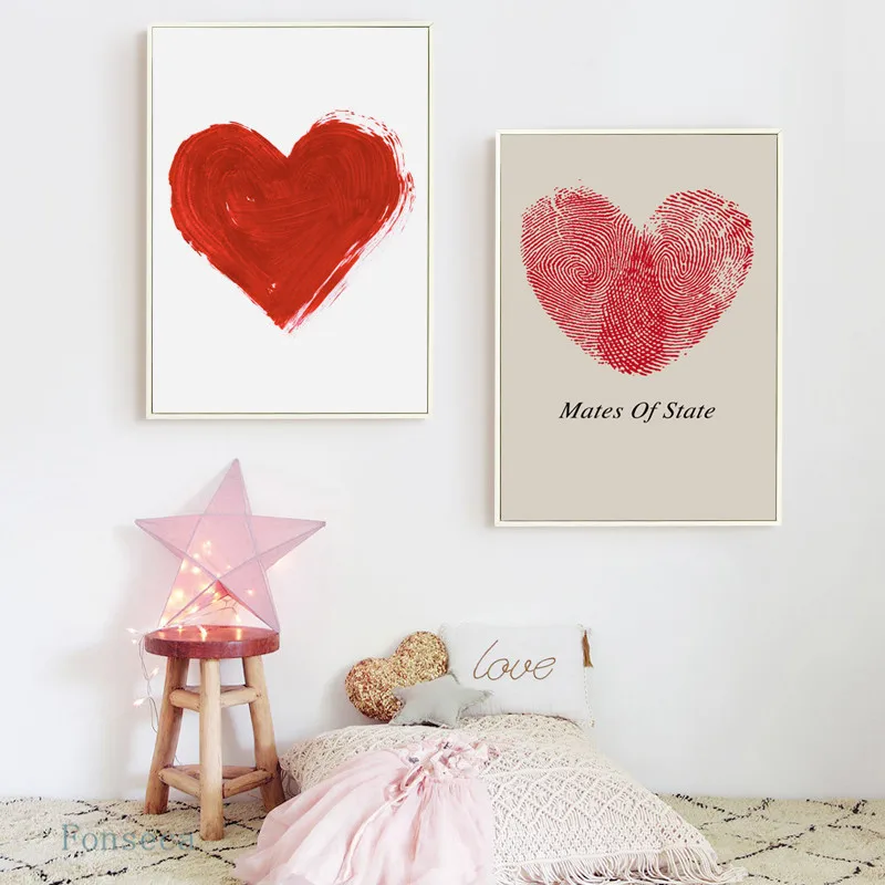

Modern Simple Wonderful Picture Red Fingerprint Heart Canvas Painting Wall Art Hd Print Poster Office Home Decor No Framed