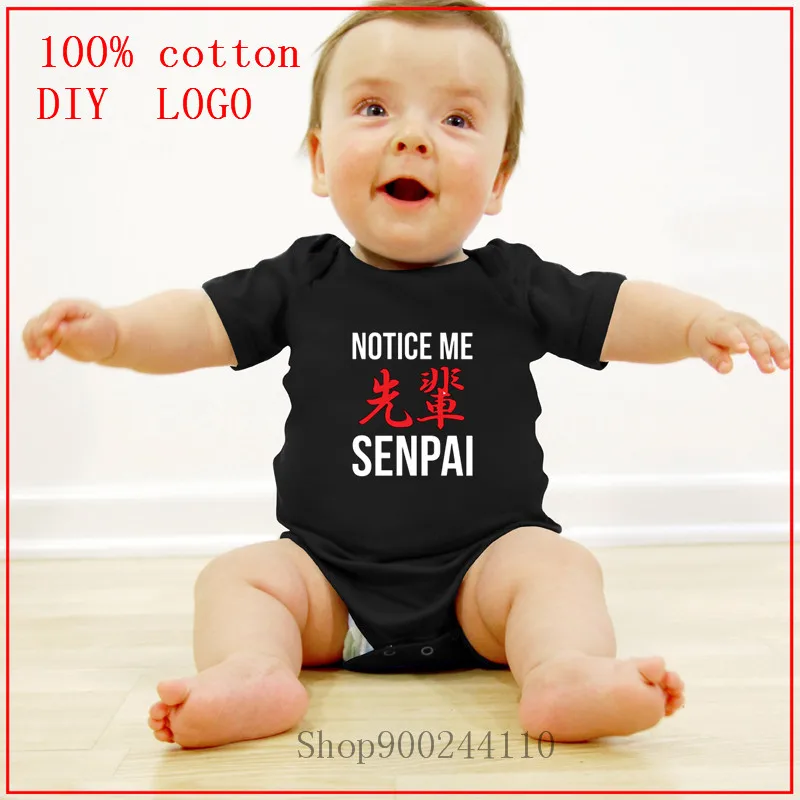 

Notice Me Senpai Kanji Printed Bodysuits baby 100% cotton baby Clothes boys jumpsuit Summer latest Design Unisex Baby Clothing