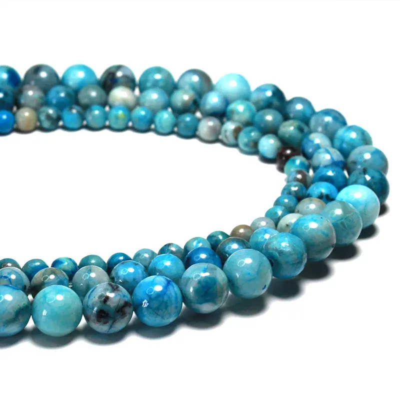 Оптовая продажа синий Crazy Круглые Бусы из натурального камня для изготовления